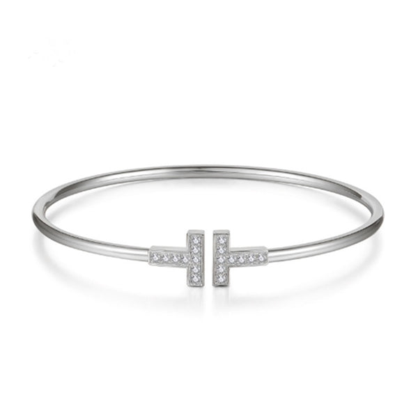 CHIC DOUBLE T LETTER ZIRCON BANGLE