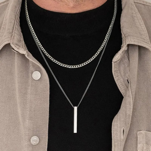 3MM MINIMAL BAR & CHAIN PENDANT - SILVER