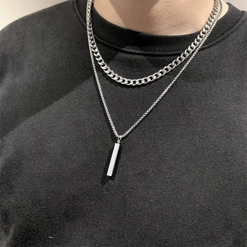 4MM MINIMAL BAR & CHAIN PENDANT - SILVER