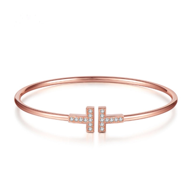 CHIC DOUBLE T LETTER ZIRCON BANGLE