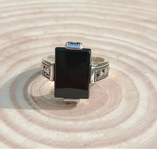 Classic Black Onyx Ring with Turkish Design